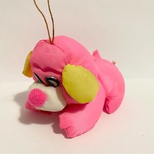 Neon Pink Nylon Puppy Dog Plush 1990s 4” Mini Stuffed Animal Toy
